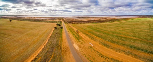 Aerial Panorama Farmlands Salt Shallow Lake Tyrrell Victoria Australia — Stock Photo, Image