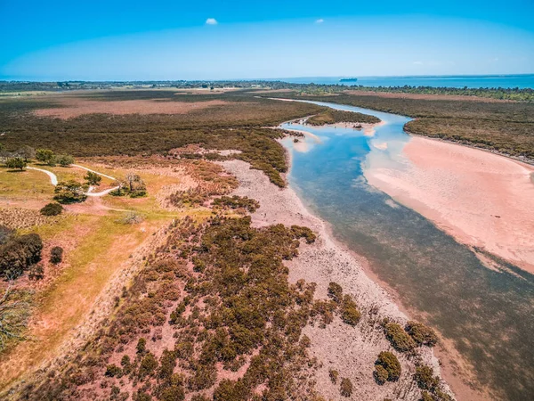 Aerial view of mangroves and countryside at Phillip Island, Victoria, Australia
