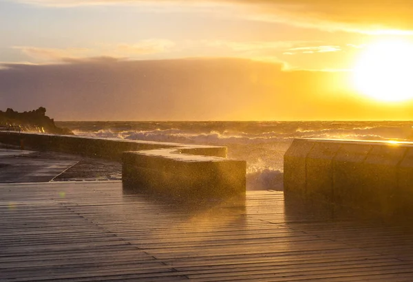 Solnedgång Vid Mornington Pier Med Dimma Stormigt Väder Melbourne Australien — Stockfoto