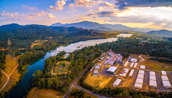 Aerial Panorama Goulburn River Mountains Sunset Eildon Victoria Australia — Stock Photo, Image