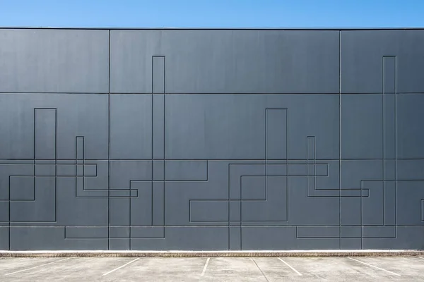 Muro Cemento Grigio Scuro Edificio Industriale Con Motivo Geometrico Con — Foto Stock