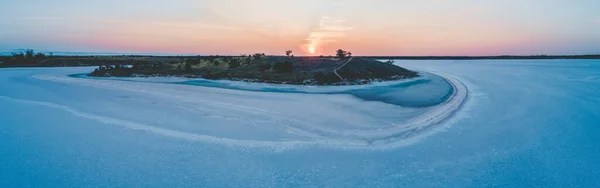 Jezioro Crosbie Zachodzie Słońca Szeroka Panorama Powietrza — Zdjęcie stockowe