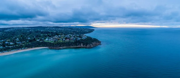 Panorama Udara Lebar Dari Mornington Peninsula Pantai Senja Hari — Stok Foto
