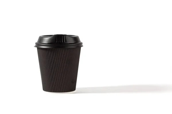 Tasse Café Plastique Noir Avec Couvercle Isolé Sur Fond Blanc — Photo