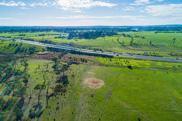 Widok Lotu Ptaka Zielone Pastwiska Wiejską Autostradę Półwyspie Mornington Victoria — Zdjęcie stockowe