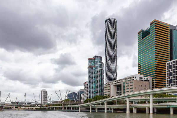 Modern skyscrapers and bridges of Brisbane CBD viewed from the river