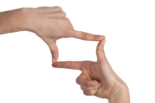 Woman Hands Making Frame Gesture Isolated White Background Copy Space — Stock Photo, Image