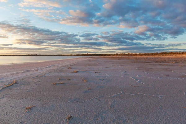 Pink Salt Lake Crossbie Coucher Soleil Victoria Australie — Photo