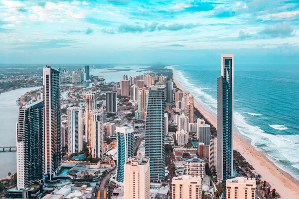 Paisaje Aéreo Gold Coast City Atardecer — Foto de Stock