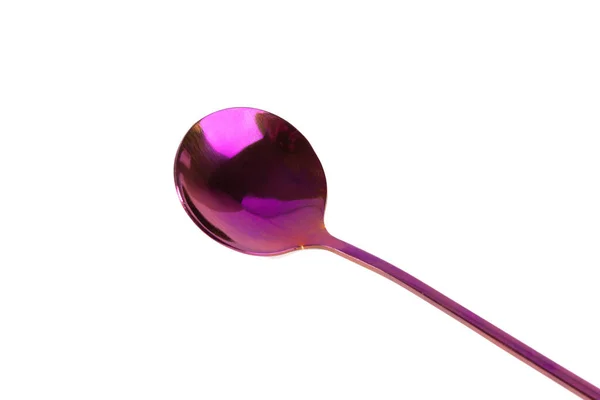 Colorful Purple Stainless Steel Spoon Isolated White Background Close — Stock Photo, Image