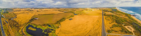 Breed Panorama Van Prachtige Landelijke Gebied Van Australië Gele Weiden — Stockfoto