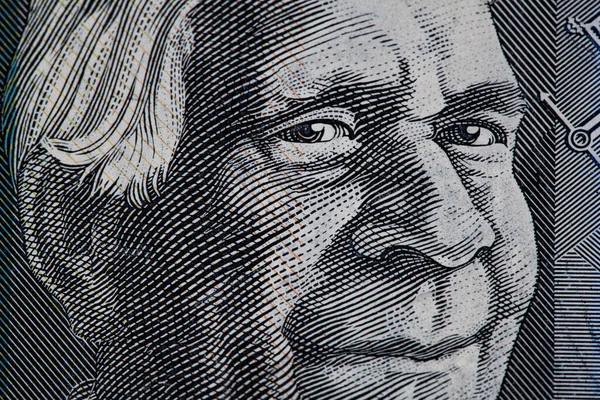 Portrét Davida Unaipona Detailní Záběr Fragment Australské Dolarové Bankovky — Stock fotografie