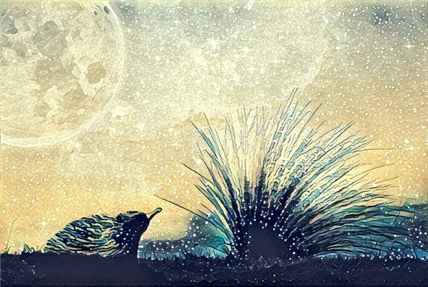 Fantasía Ilustración Ilustración Paisaje Alienígena Echidna Hierba Playa Flexión Viento — Foto de Stock