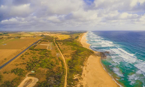 Vacker Antenn Panorama Magiska Havet Kust Och Bass Highway Kilcunda — Stockfoto