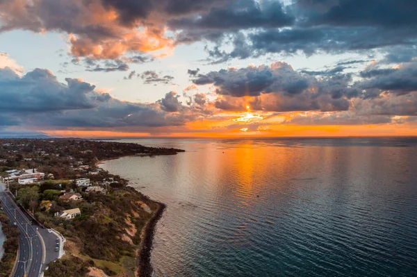 Puesta Sol Brillante Sobre Península Mornington Autopista Nepean Frankston Victoria —  Fotos de Stock