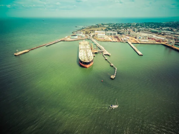 Aerial View Oil Tanker Moored Industrial Port Williamstown Victoria Australia — Stock Photo, Image