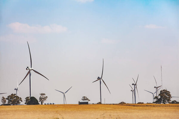 Wind farm distorted in the hot summer air of Australia