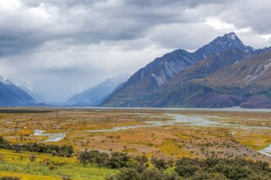 Güzel Tasman Nehri Aoraki Dağı Cook Ulusal Parkı, Canterbury, Güney Adası, Yeni Zelanda