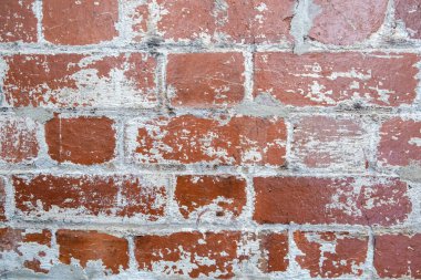 Retro kırmızı tuğla duvar, beyaz boya arkaplan dokusu yakın çekim