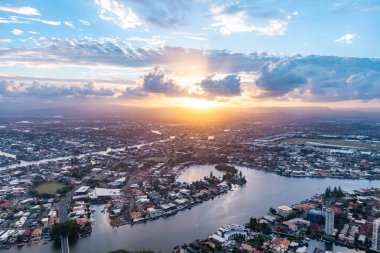 Gold Coast and Nerang river at sunset - aerial view clipart