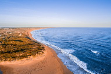 Okyanus kıyısı, gün batımında fotokopi uzayı ile