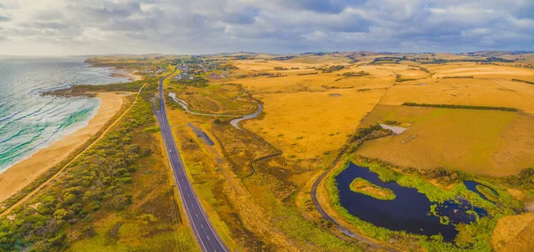 Scenisk Antenn Panorama Över Australiens Landsbygd Nära Havet Bas Motorväg — Stockfoto