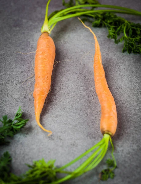 Two Dutch Sweet Carrots Textured Stone Background Shallow Depth Field — Stock Photo, Image