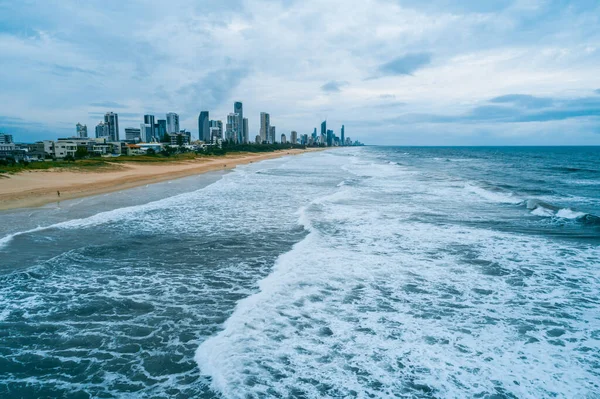 Vista Aérea Playa Sirena Horizonte Ciudad Gold Coast Gold Coast — Foto de Stock