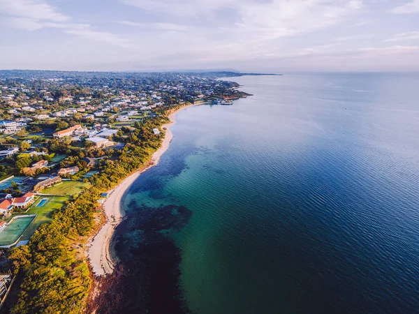 Widok Lotu Ptaka Port Phillip Bay Luksusowymi Domami Długimi Plażami — Zdjęcie stockowe