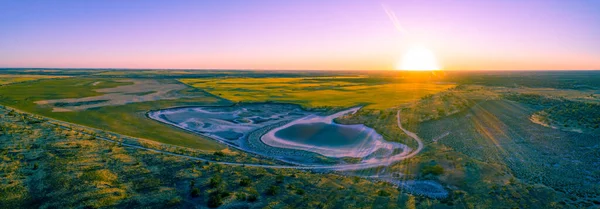Tanah Pertanian Saat Matahari Terbenam Australia Lansekap Panorama Udara — Stok Foto