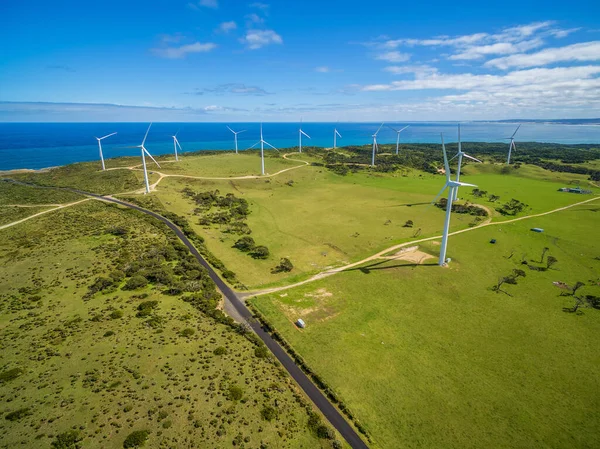 Повітряний Вид Сільську Дорогу Вітрову Електростанцію Австралії — стокове фото