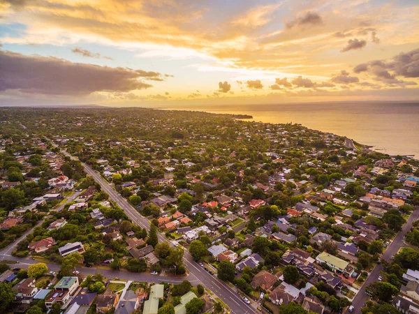 Utsikt Över Mornington Halvön Kustlinje Förorten Vid Solnedgången Australien — Stockfoto