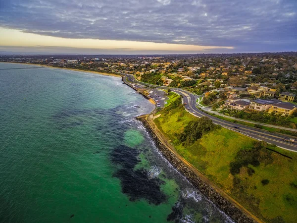 Vista Aérea Costa Franksotn Perto Olivers Hill Pôr Sol Melbourne — Fotografia de Stock