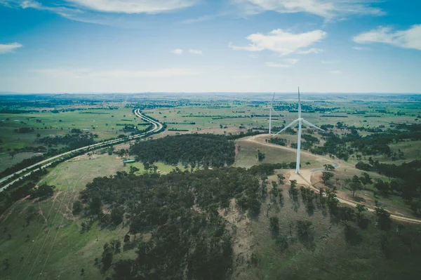 Wind Turbines Rural Highway Scenic Countryside Aerial View — Stock Photo, Image