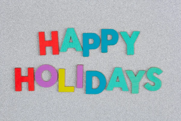 Coloridos Felices Fiestas Texto Arreglado Con Letras Sobre Brillo Plata — Foto de Stock