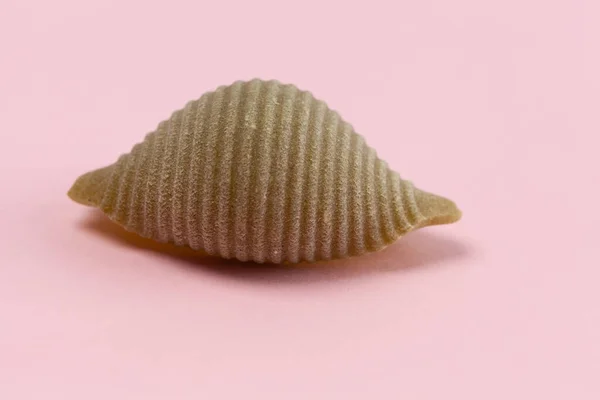 Closeup Conchiglie Rigate Pasta Shell Fundo Rosa — Fotografia de Stock