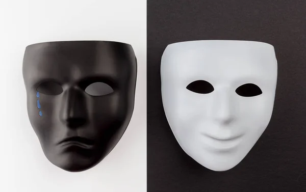 Theatrale Maskers Die Blije Trieste Emoties Uitdrukken Depressie Emotioneel Concept — Stockfoto