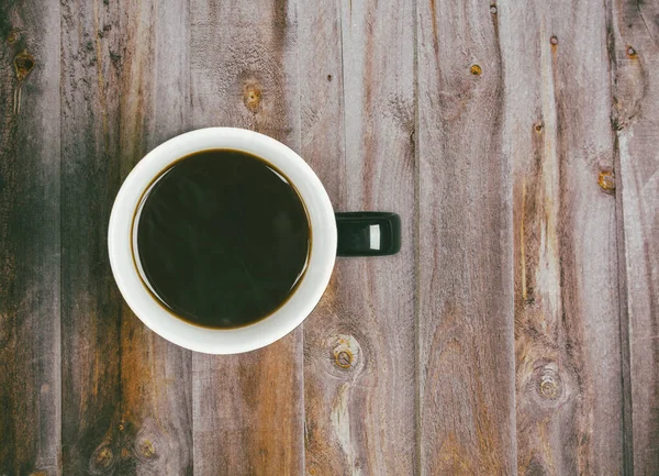 Cană Cafea Plasată Masă Lemn Cafea Neagră Spațiu Copiere Filtru — Fotografie, imagine de stoc