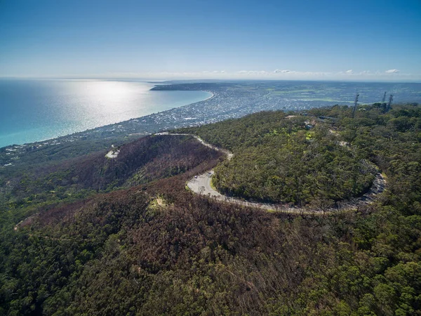 Aerial image of Mornington peninsula suburban view taken from Arthurs Seat national Park. Melbourne, Victoria, Australia