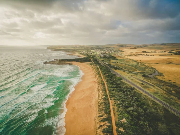 Rural Highway Passing Beautiful Ocean Coastline Walking Trail Australia Aerial — Stock Photo, Image