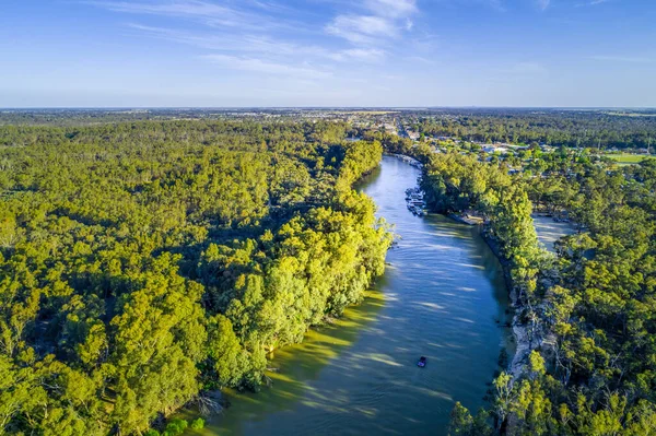 Hausboote Ufer Des Murray River Festgemacht Luftaufnahme — Stockfoto