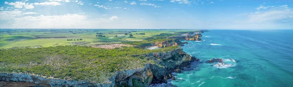 Wide Aerial Panorama Ocean Coastline Countryside Great Ocean Road Victoria — Stock Photo, Image