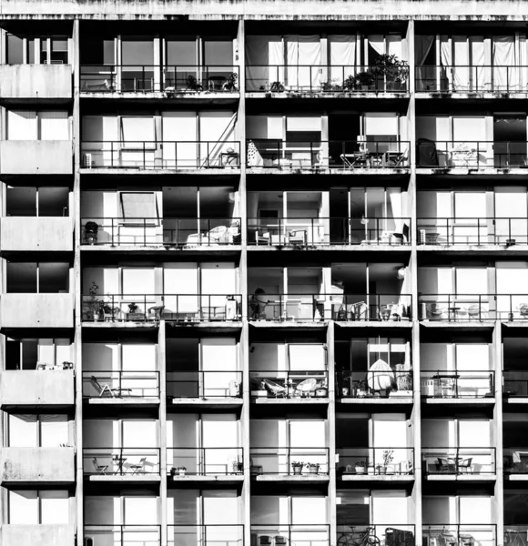 Lakóépület Homlokzat Közelkép Sok Ablak Hogyan Élnek Emberek Melbourne Cbd — Stock Fotó