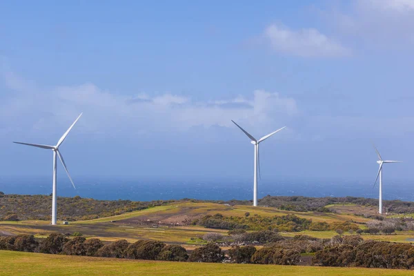 Три Вітряні Турбіни Сільськогосподарських Полях Австралії — стокове фото