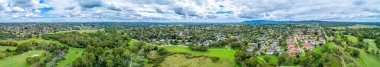 Ultra wide aerial panorama of Dandenong North suburb and parklands in Melbourne, Australia clipart