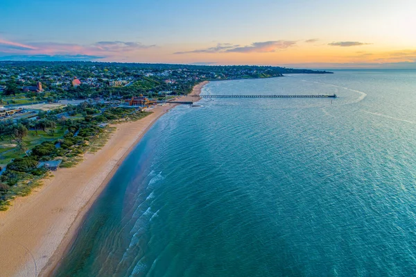 Flygfoto Landskap Frankston Yacht Club Och Piren Vid Solnedgången Australien — Stockfoto