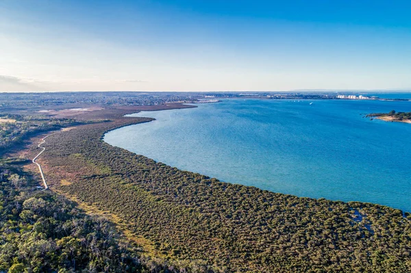 Västra Port Bay Och Kustvåtmarker Victoria Australien Flygbild — Stockfoto