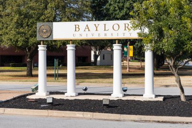 Waco, TX / USA: Waco, Teksas 'taki Baylor Üniversitesi Giriş Tabelasında Baylor Üniversitesi İşareti.