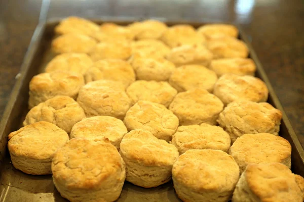 Biscuits Frais Cuits Sur Casserole Sortis Four — Photo