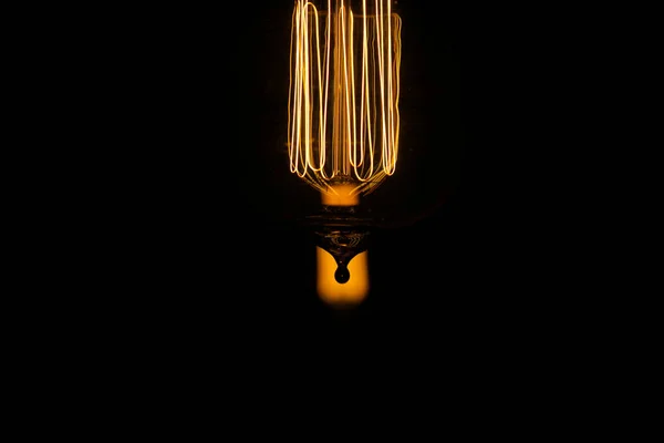 Yellow Lamp Filament Black Background — Stock Photo, Image